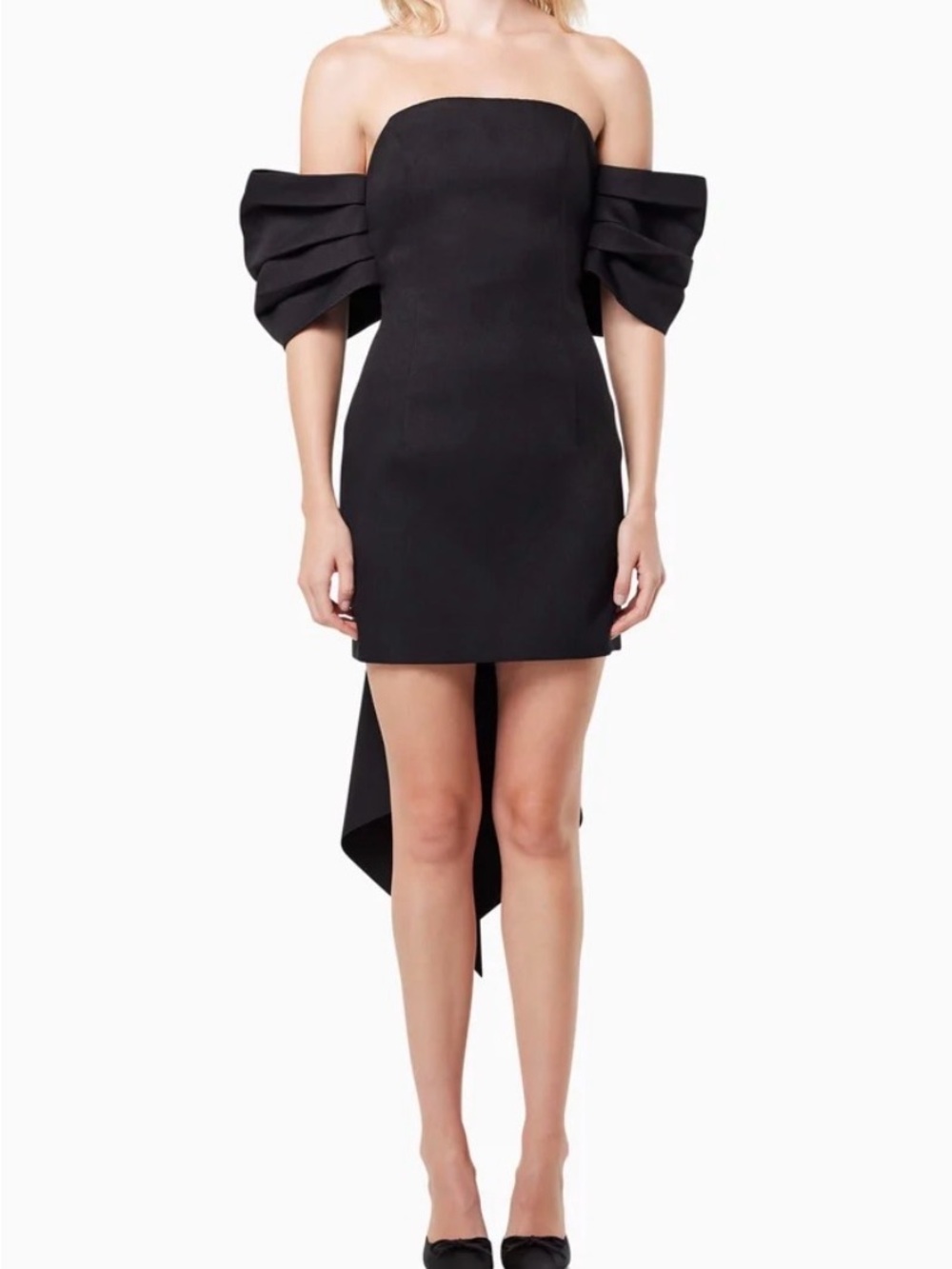 Elliatt Black Strapless Mini Dress with Dramatic Puff Sleeves